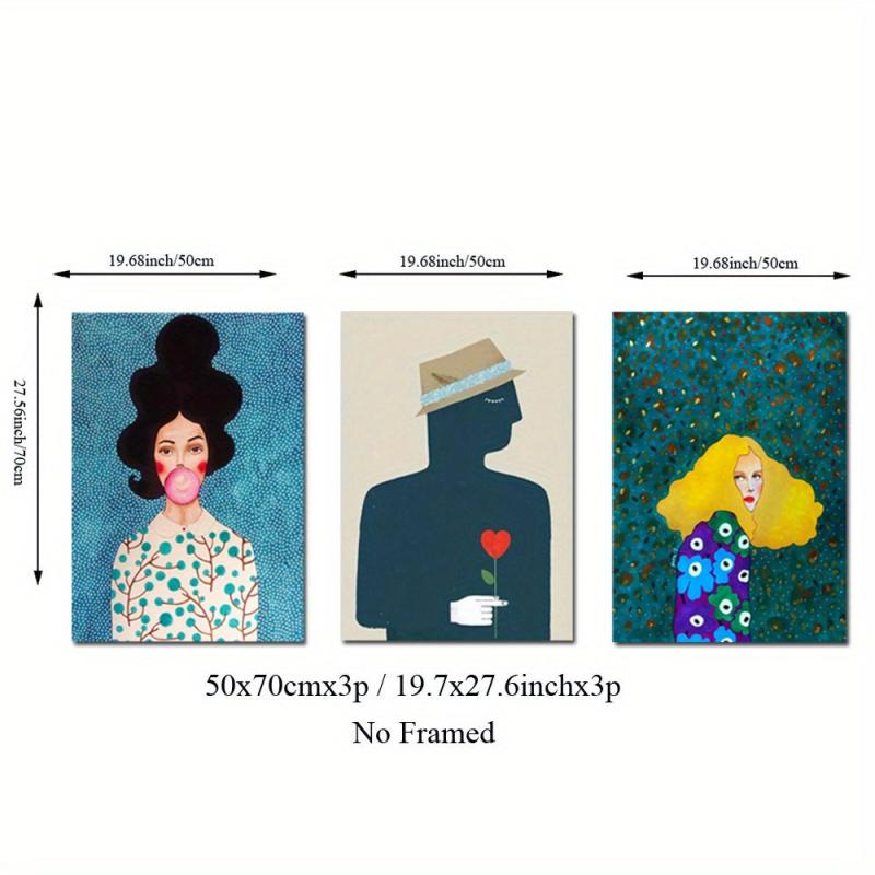 3pcs Frameless Wall Decor Painting Modern And Playful Girls Canvas Posters