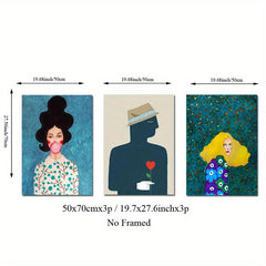 3pcs Frameless Wall Decor Painting Modern And Playful Girls Canvas Posters