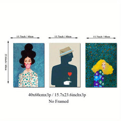 3pcs Frameless Wall Decor Painting Modern And Playful Girls Canvas Posters