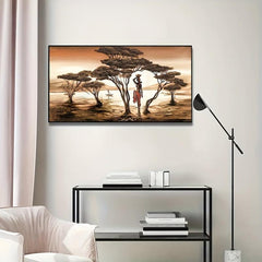 African Woman Painting on Wall Sunset Landscape Canvas Prints
