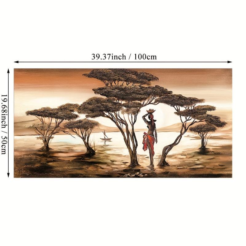 African Woman Painting on Wall Sunset Landscape Canvas Prints