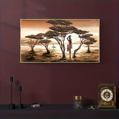 African Woman Painting on Wall Sunset Landscape Canvas Prints