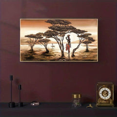 African Woman Painting on Wall Sunset Landscape Canvas Prints