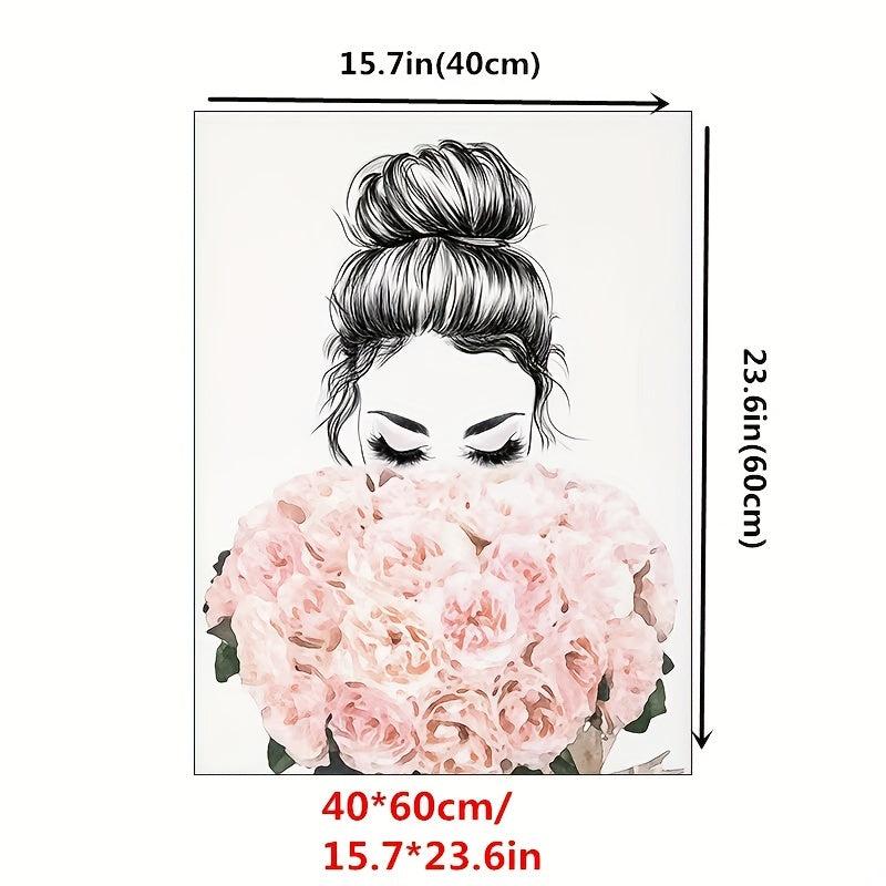 Abstract Canvas Painting of Woman Holding Flowers