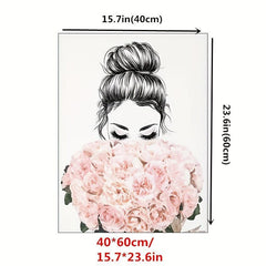 Abstract Canvas Painting of Woman Holding Flowers