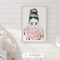 Abstract Canvas Painting of Woman Holding Flowers