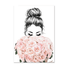 Abstract Canvas Painting of Woman Holding Flowers