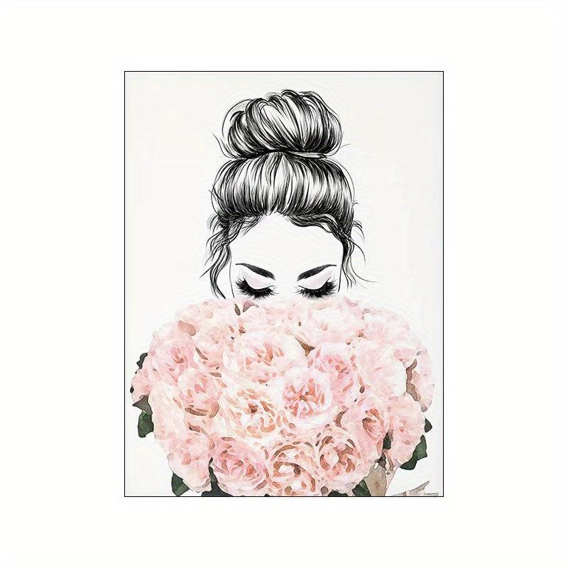 Abstract Canvas Painting of Woman Holding Flowers