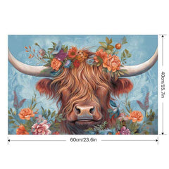 Highland Cow Flower Canvas Painting 15.7x23.6in No Frame