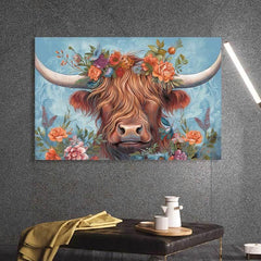 Highland Cow Flower Canvas Painting 15.7x23.6in No Frame