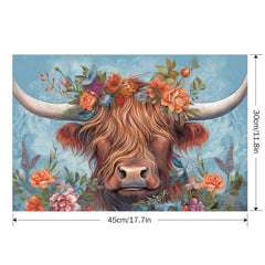Highland Cow Flower Canvas Painting 15.7x23.6in No Frame