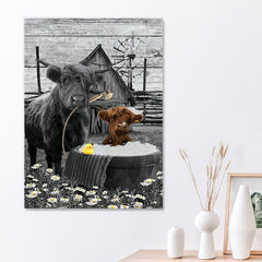 Funny Highland Cow Canvas Painting - Office Home Wall Art