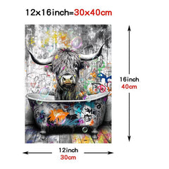 Funny Highland Cow Canvas Painting - Office Home Wall Art