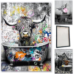 Funny Highland Cow Canvas Painting - Office Home Wall Art