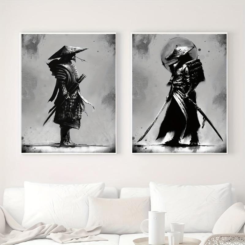 2pcs Samurai Canvas Mystical Grey Posters for Home Decor