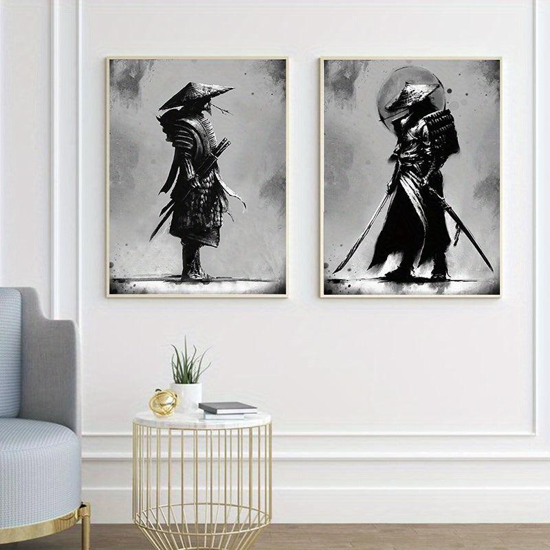 2pcs Samurai Canvas Mystical Grey Posters for Home Decor