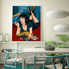 Canvas Poster Vintage Art Woman In Bed With Gun And Cigarette Poster