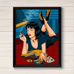 Canvas Poster Vintage Art Woman In Bed With Gun And Cigarette Poster