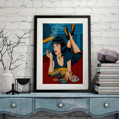 Canvas Poster Vintage Art Woman In Bed With Gun And Cigarette Poster