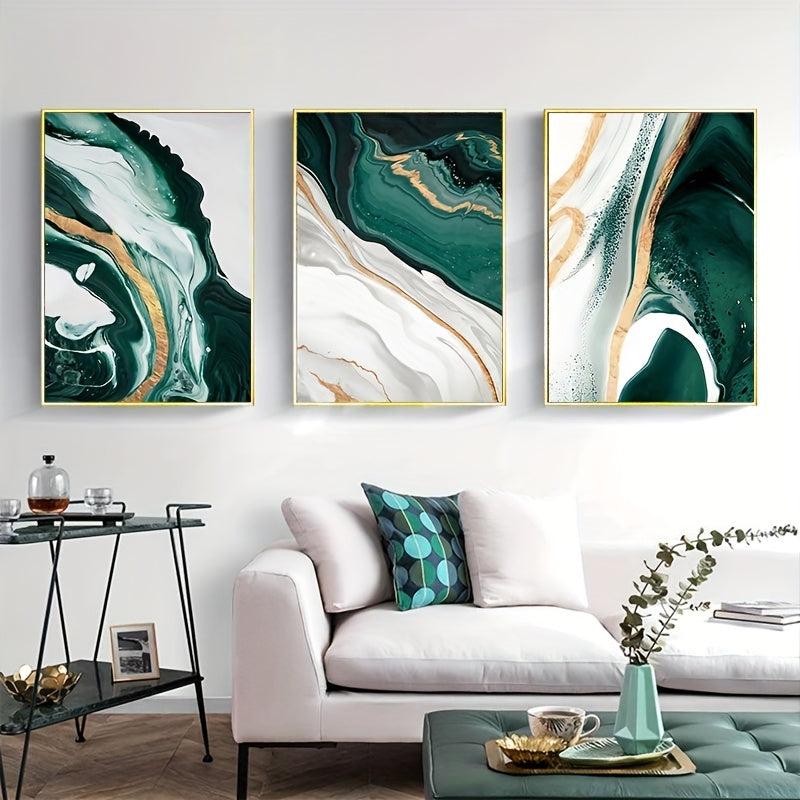 3pcs Green Texture Abstract Painting Canvas Print Modern Style Room Decor