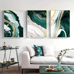 3pcs Green Texture Abstract Painting Canvas Print Modern Style Room Decor