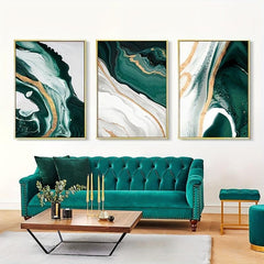 3pcs Green Texture Abstract Painting Canvas Print Modern Style Room Decor