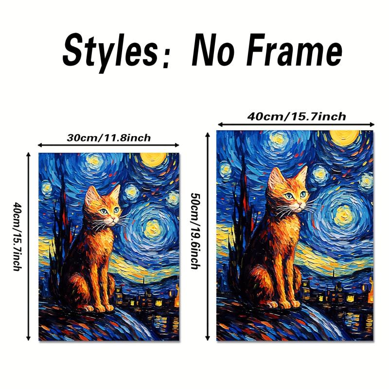 Orange Cat Starry Sky Animal Canvas Print Vintage Cat Painting