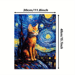 Orange Cat Starry Sky Animal Canvas Print Vintage Cat Painting