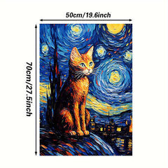 Orange Cat Starry Sky Animal Canvas Print Vintage Cat Painting