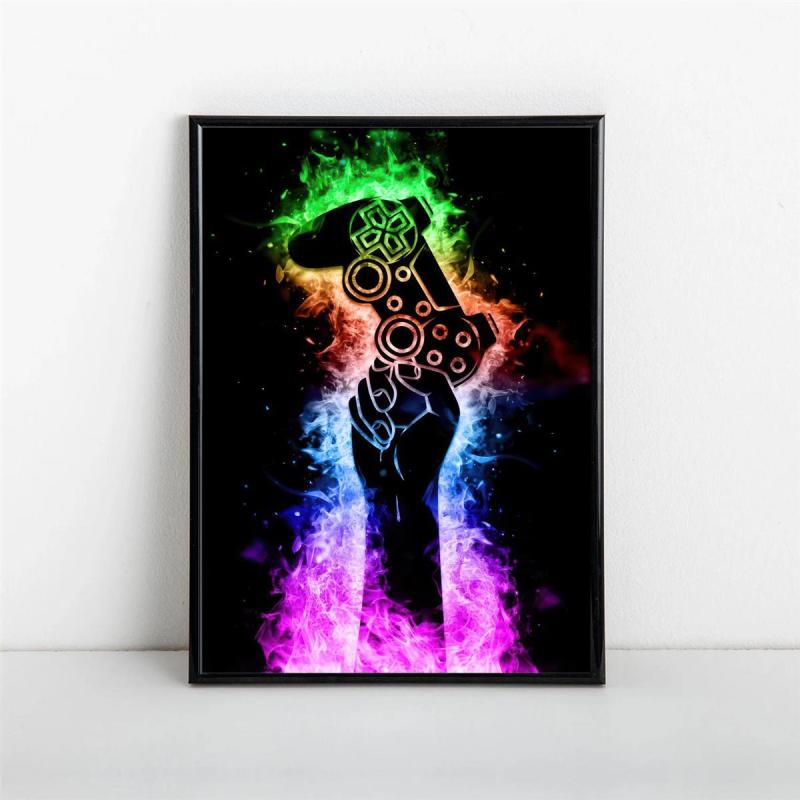 Neon Light Game Controller Painting on Canvas Wall Art