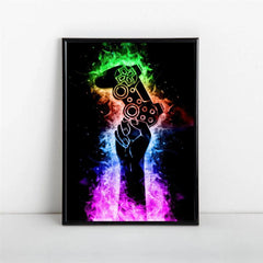 Neon Light Game Controller Painting on Canvas Wall Art