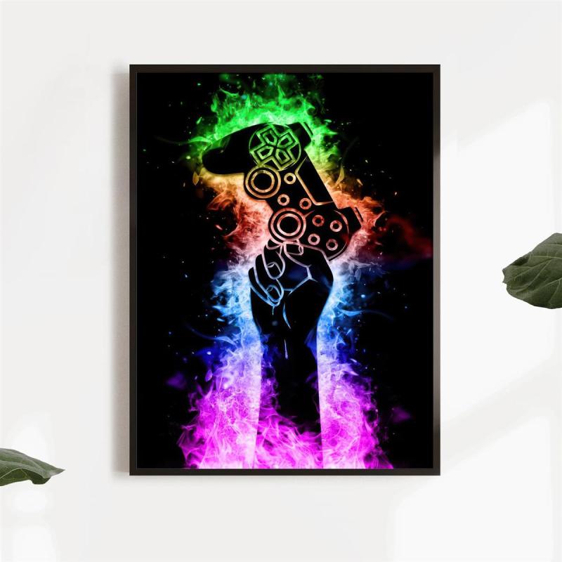 Neon Light Game Controller Painting on Canvas Wall Art