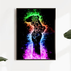 Neon Light Game Controller Painting on Canvas Wall Art