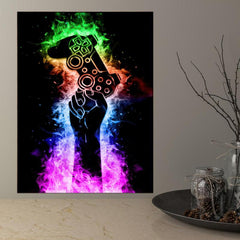 Neon Light Game Controller Painting on Canvas Wall Art