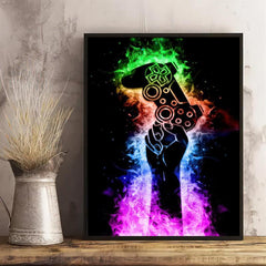 Neon Light Game Controller Painting on Canvas Wall Art