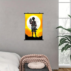 Japanese Character Moon Scenery Canvas Painting Abstract Watercolor Print