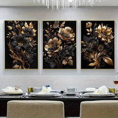3pcs Golden Flower Poster Modern Wall Picture for Living Room Home Decor