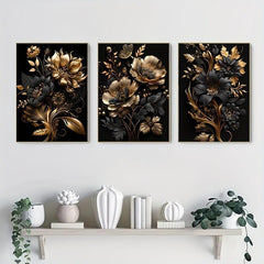 3pcs Golden Flower Poster Modern Wall Picture for Living Room Home Decor