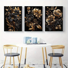 3pcs Golden Flower Poster Modern Wall Picture for Living Room Home Decor