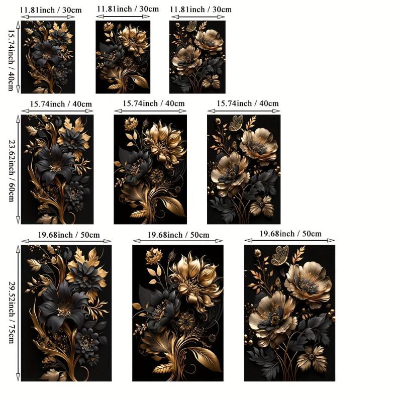 3pcs Golden Flower Poster Modern Wall Picture for Living Room Home Decor