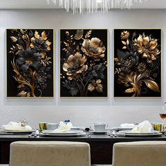 3pcs Golden Flower Poster Modern Wall Picture for Living Room Home Decor