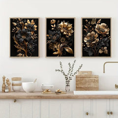 3pcs Golden Flower Poster Modern Wall Picture for Living Room Home Decor
