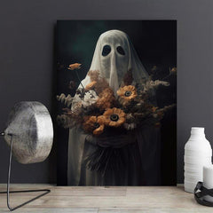 Canvas Poster Ghost Holding Bouquet Of Flowers Dark Academia Wall Decor