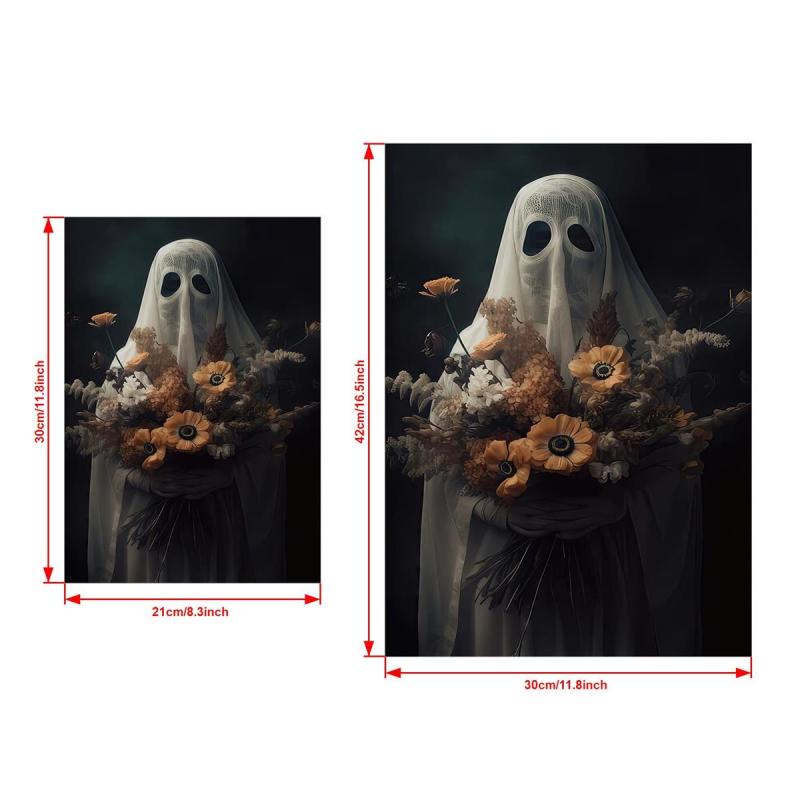 Canvas Poster Ghost Holding Bouquet Of Flowers Dark Academia Wall Decor