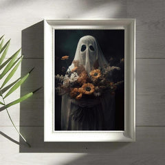 Canvas Poster Ghost Holding Bouquet Of Flowers Dark Academia Wall Decor