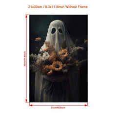 Canvas Poster Ghost Holding Bouquet Of Flowers Dark Academia Wall Decor