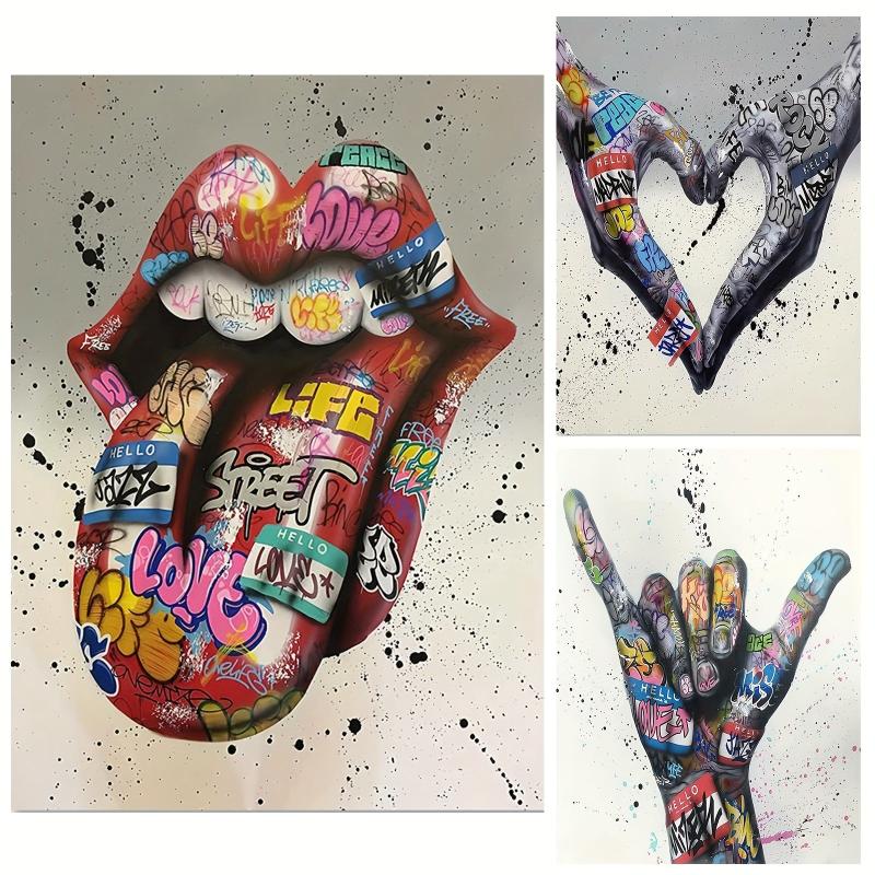Modern Lip And Hands Painting On Canvas Wall Art