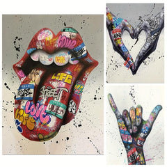 Modern Lip And Hands Painting On Canvas Wall Art