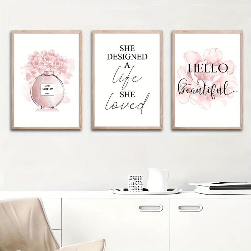 Pink Flower Perfume Motivational Quotes Canvas Print Makeup Room Decoration