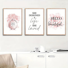 Pink Flower Perfume Motivational Quotes Canvas Print Makeup Room Decoration